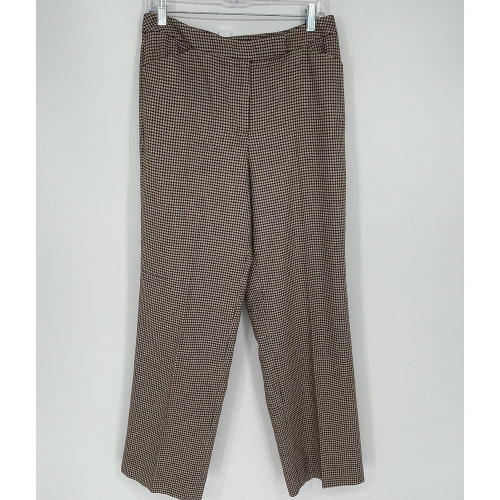Talbots Women's Brown Houndstooth Wool Blend Straight Leg Dress Pants Size 10